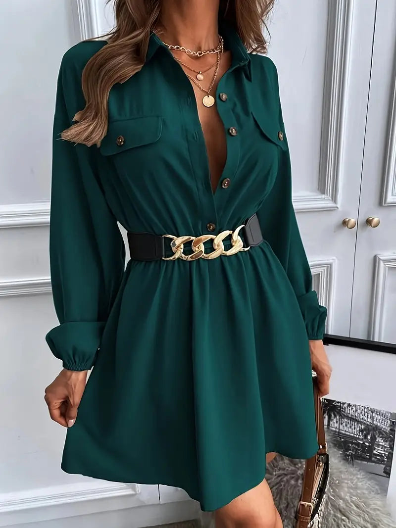 Shirt dress with waist tie