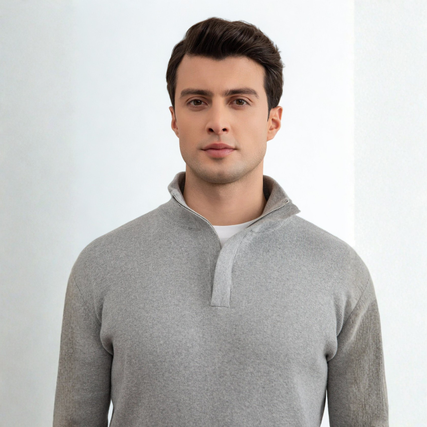 Grey Mélange Half-Zip Maison Neck Sweater
