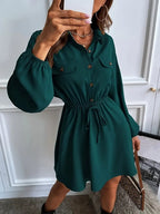 Shirt dress with waist tie