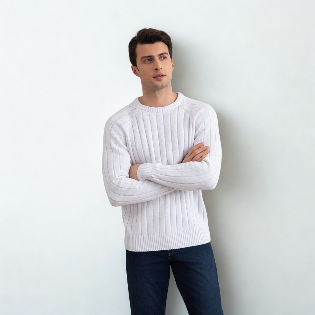 White Crewneck Rib knit sweater