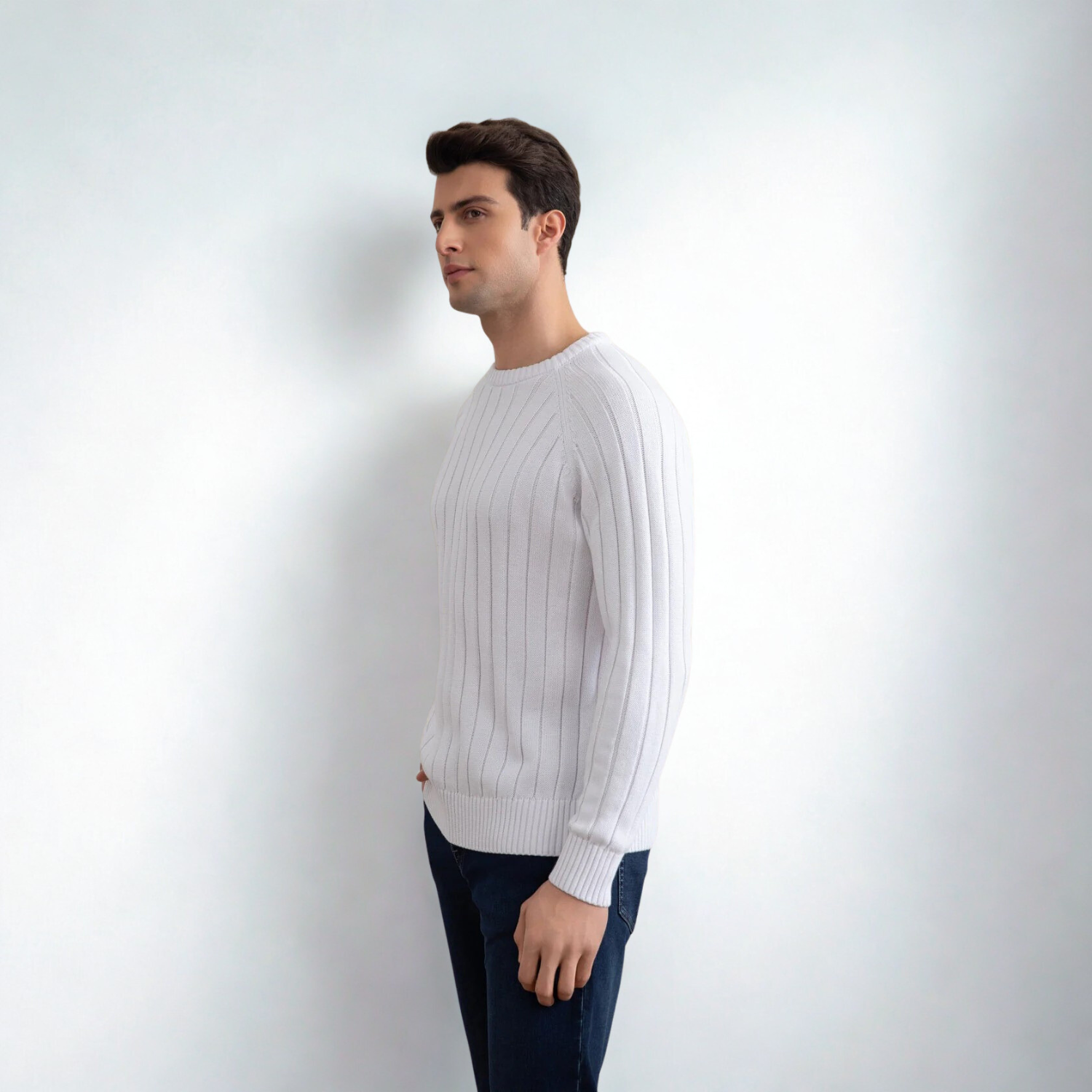 White Crewneck Rib knit sweater