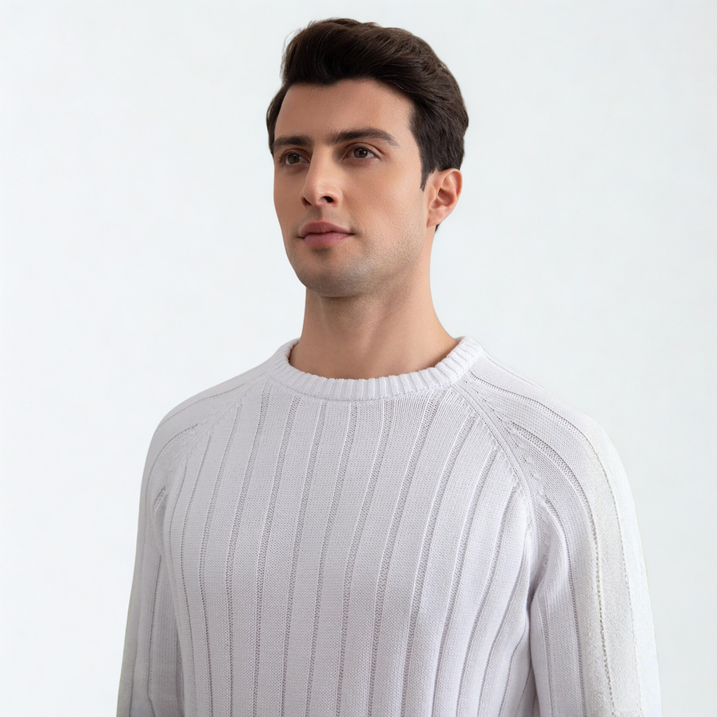 White Crewneck Rib knit sweater