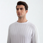 White Crewneck Rib knit sweater