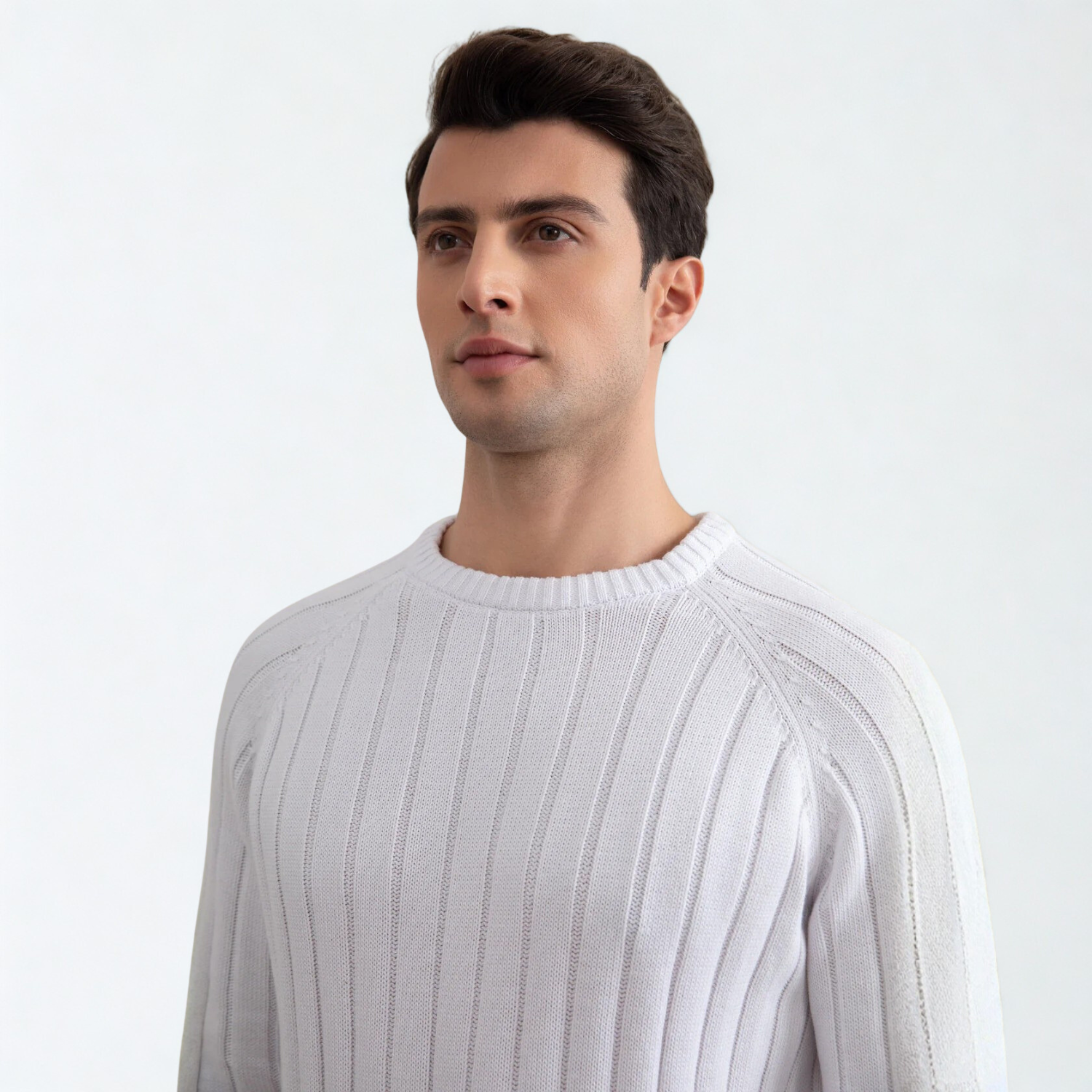 White Crewneck Rib knit sweater