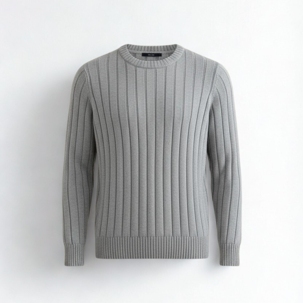 Grey Mélange Crewneck Rib knit sweater