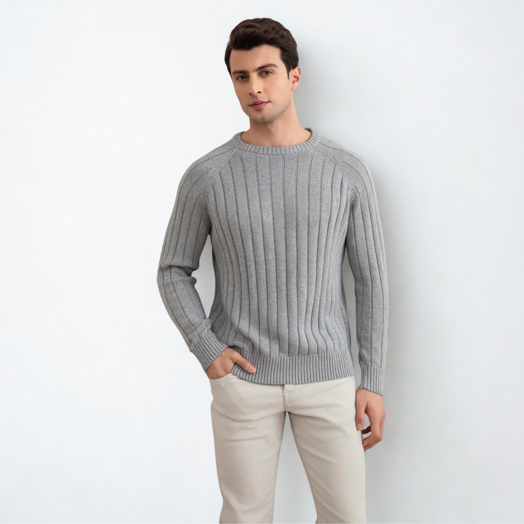 Grey Mélange Crewneck Rib knit sweater