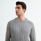 Grey Mélange Crewneck Rib knit sweater