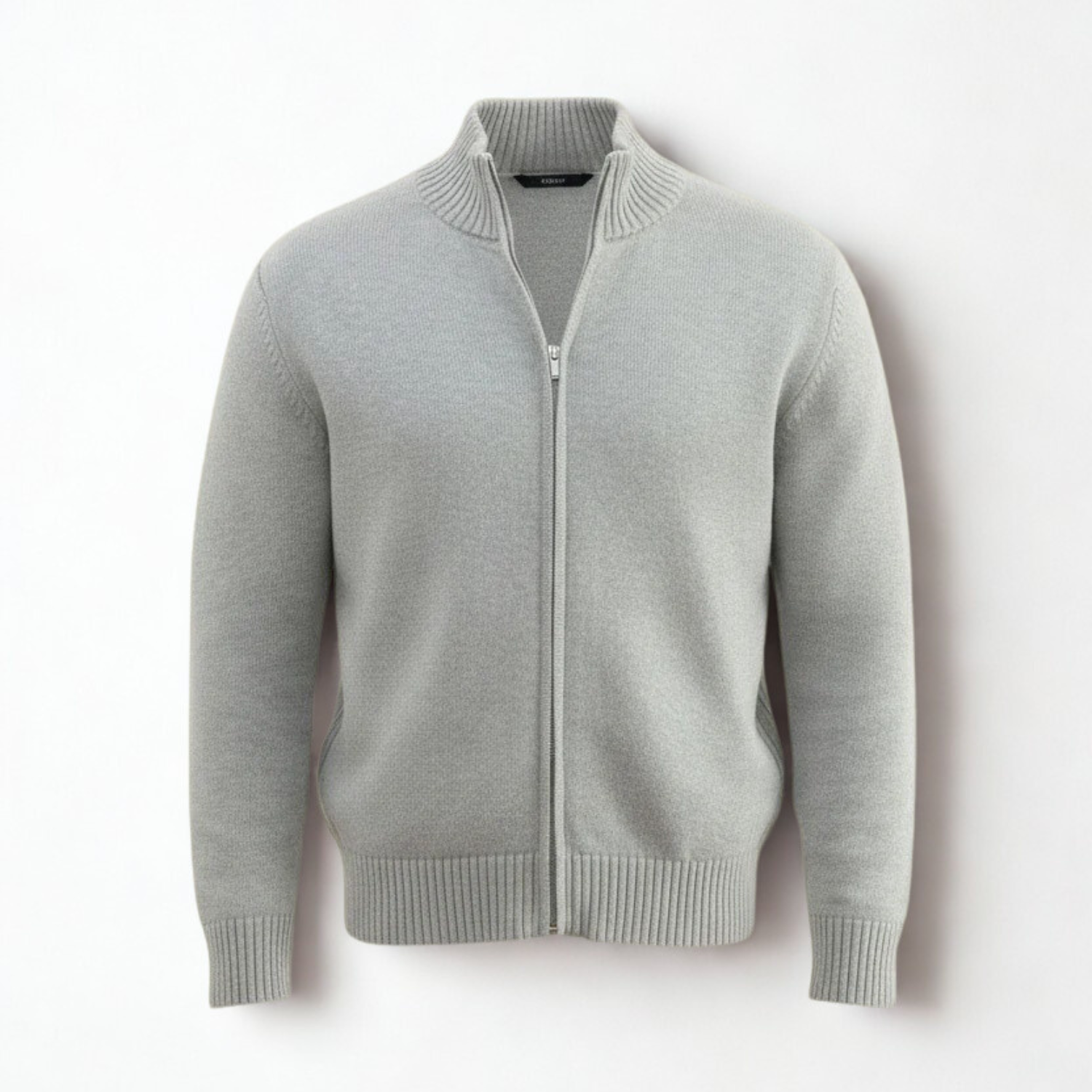 Grey Mélange Ribbed Zip-Up Sweater