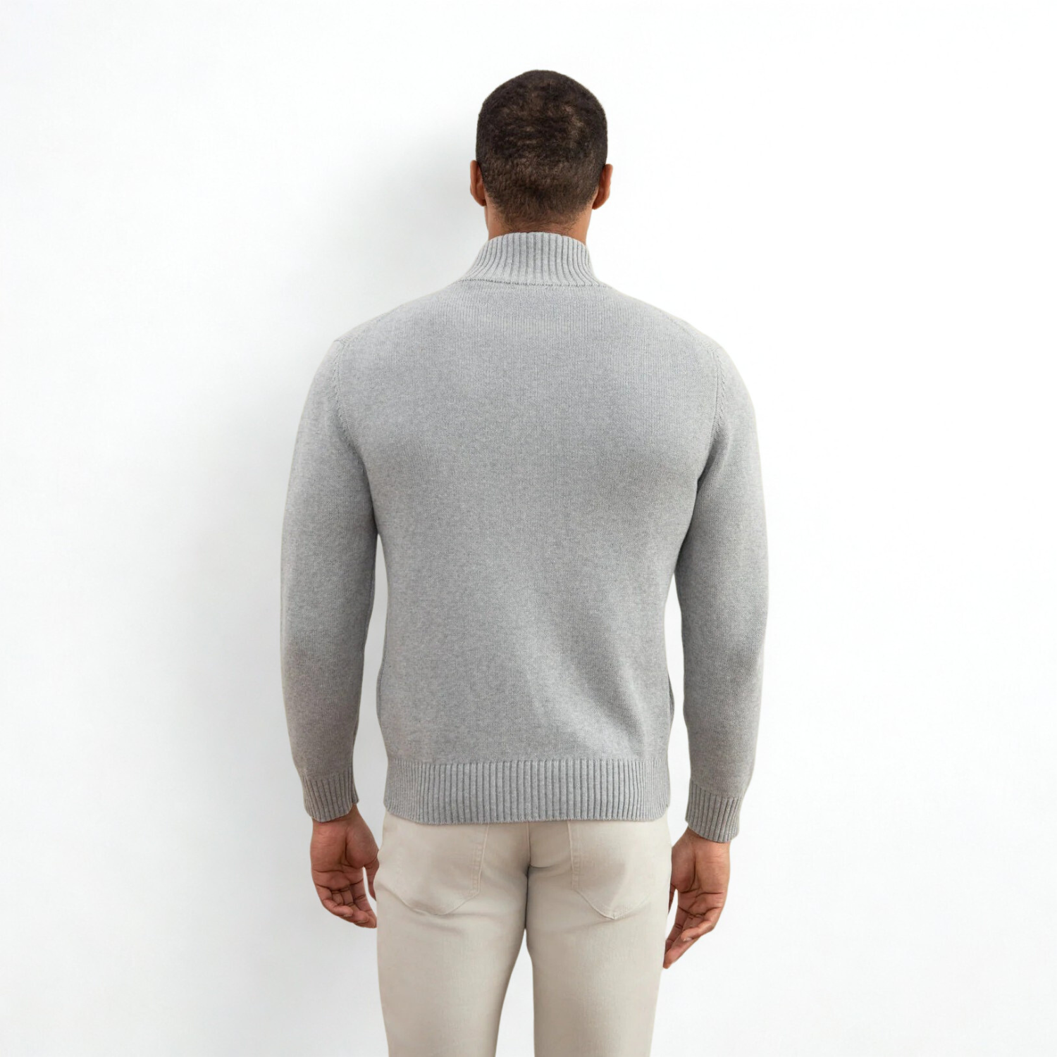 Grey Mélange Ribbed Zip-Up Sweater