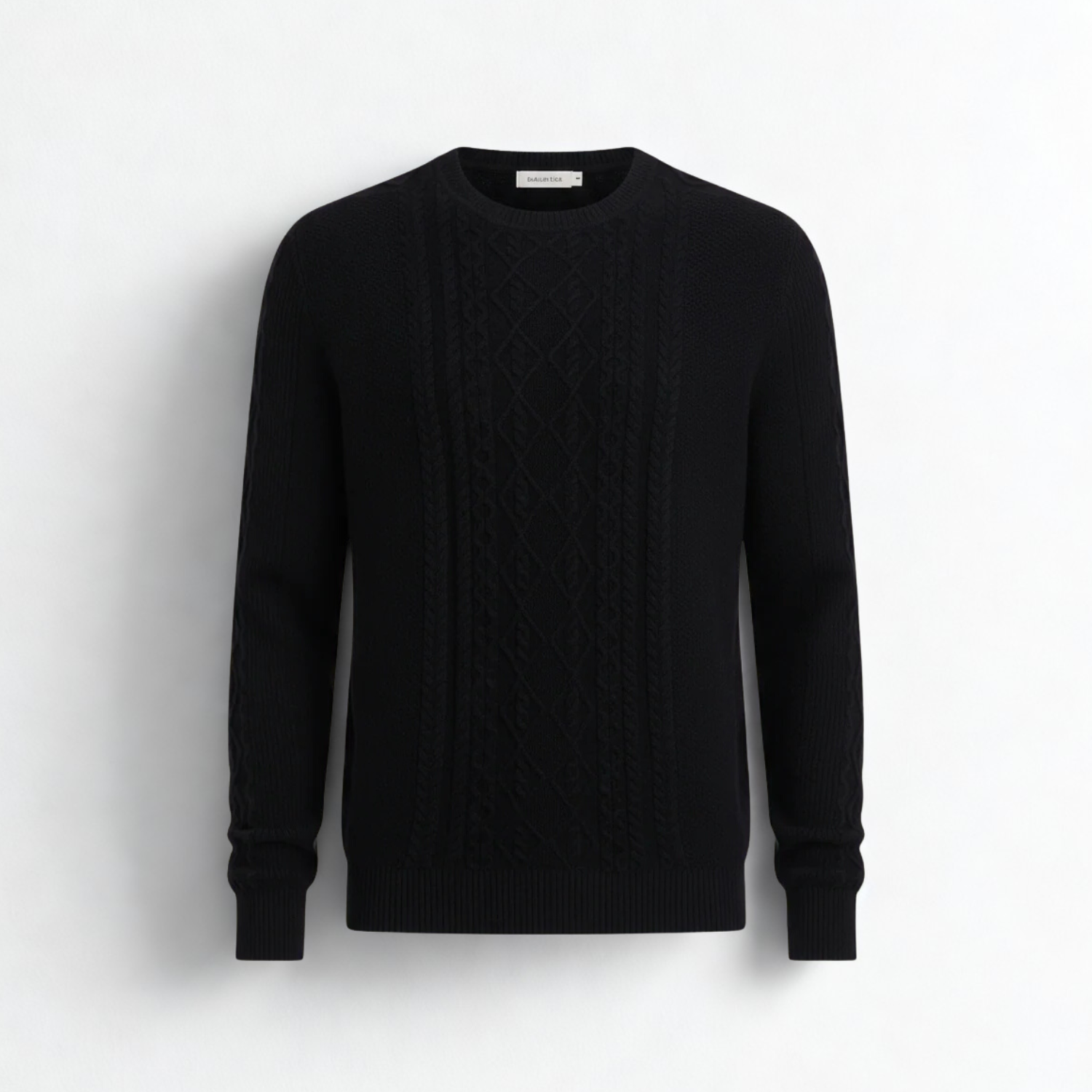 Black Cashmere Cable Knit Crewneck