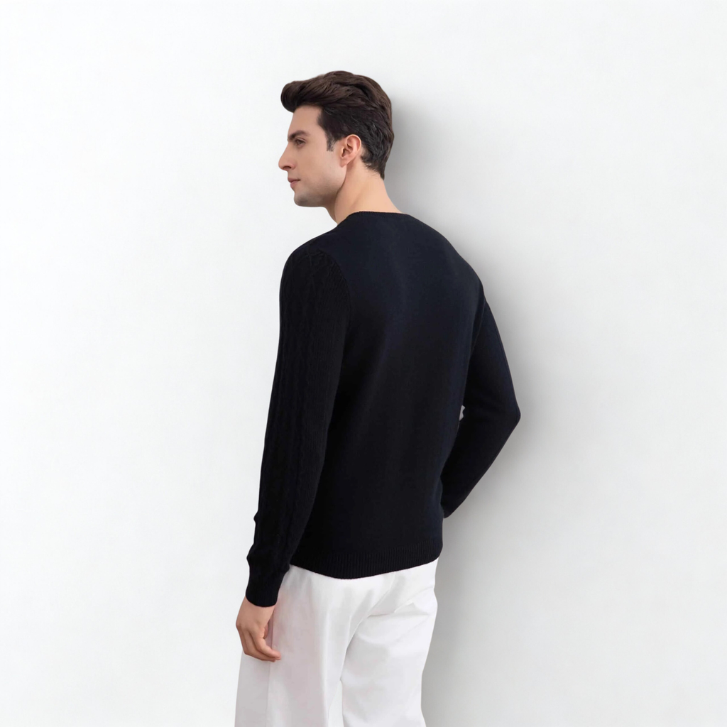 Black Cashmere Cable Knit Crewneck