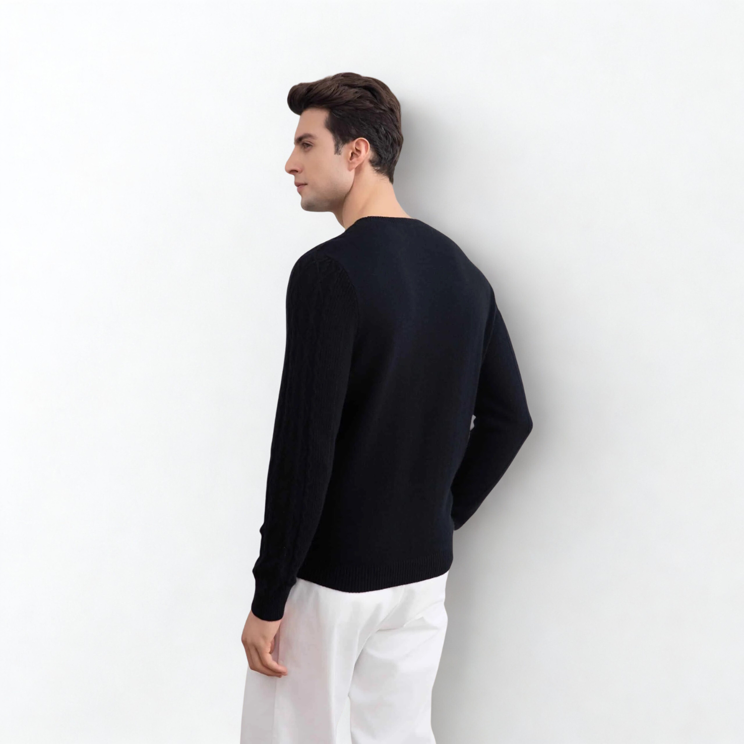 Black Cashmere Cable Knit Crewneck