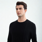 Black Cashmere Cable Knit Crewneck
