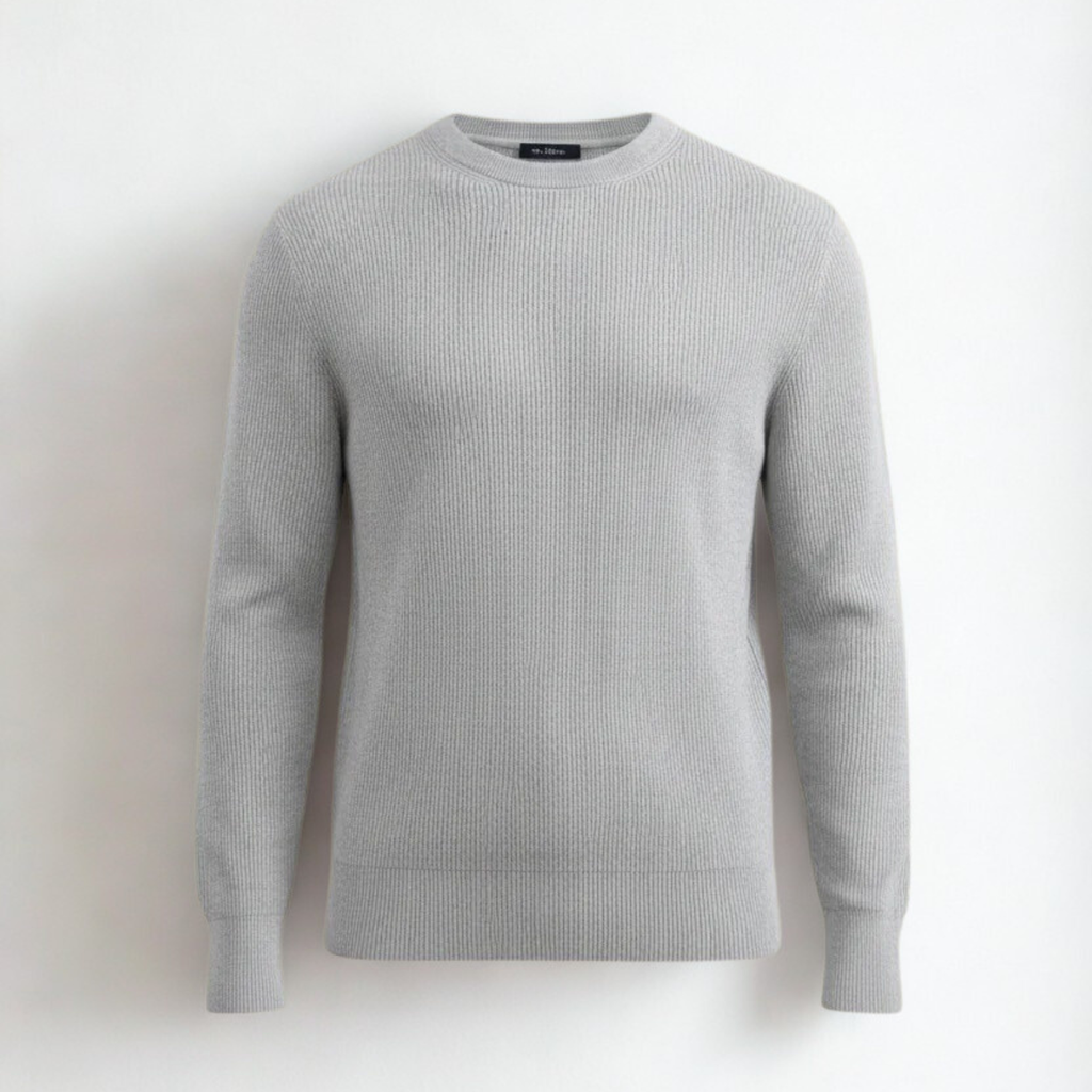 Grey Mélange Crewneck Malfilé English Rib Sweater