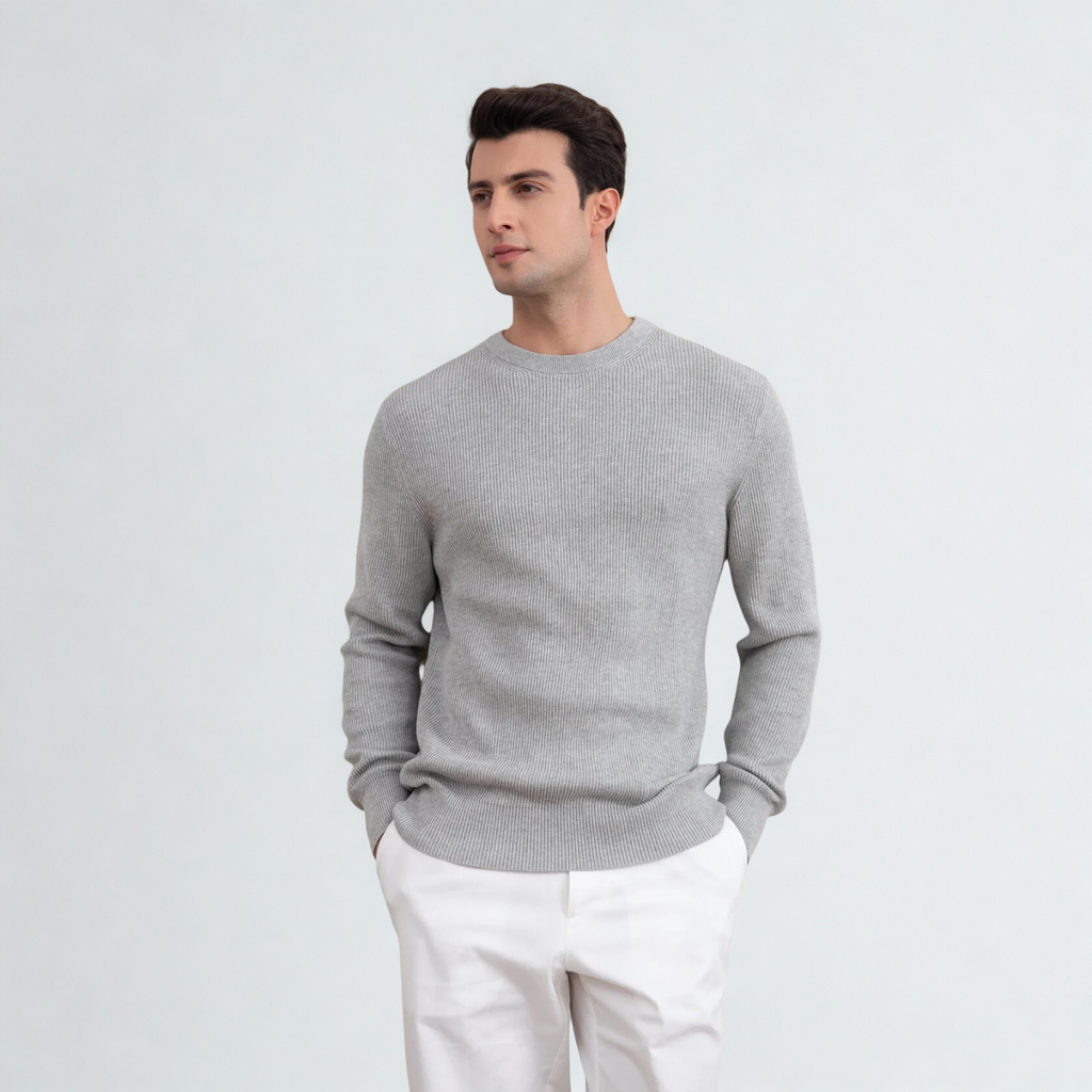 Grey Mélange Crewneck Malfilé English Rib Sweater