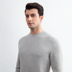 Grey Mélange Crewneck Malfilé English Rib Sweater