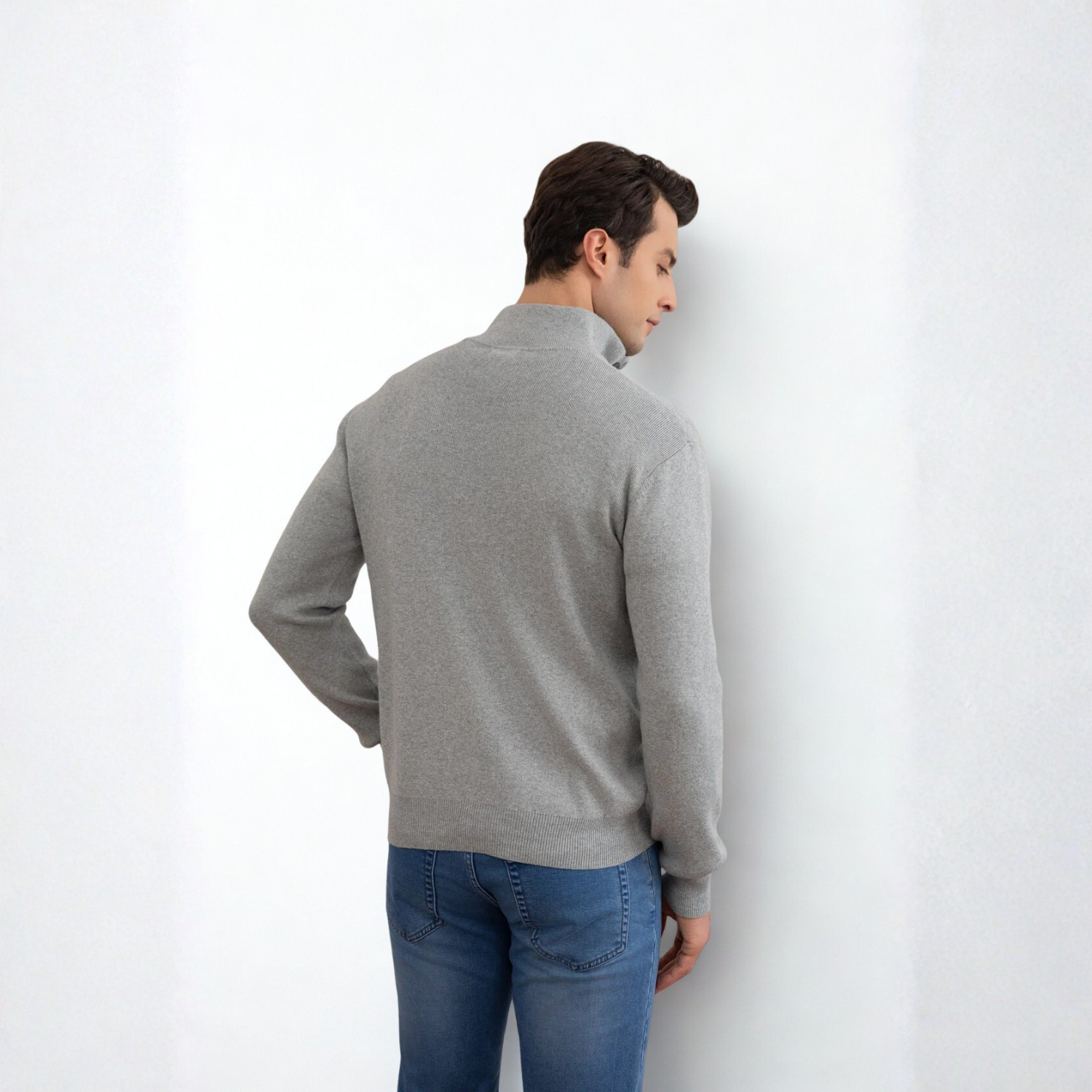 Grey Mélange Half-Zip Maison Neck Sweater