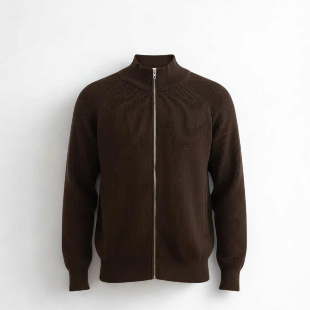 Brown English Rib Full Zip Cardigan