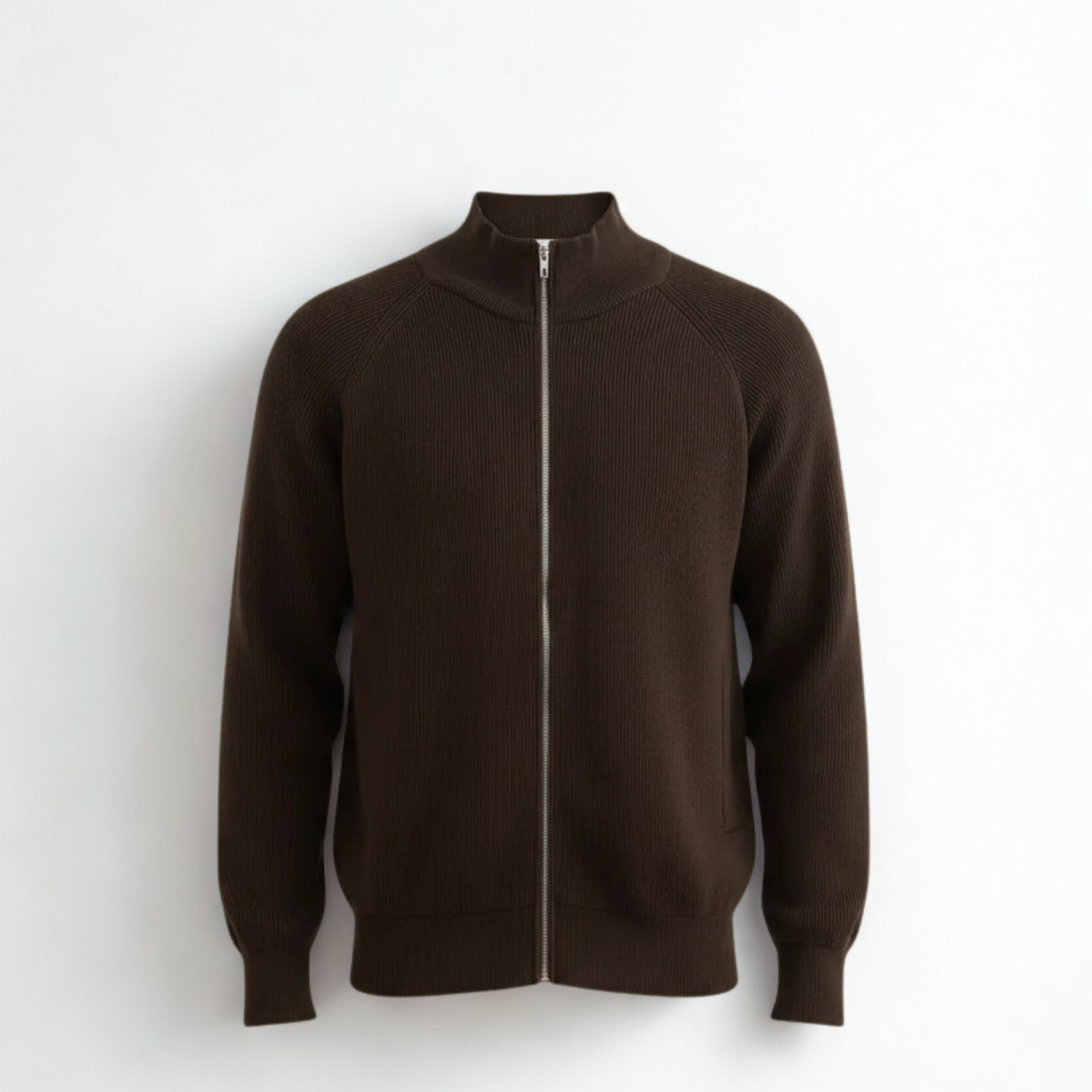 Brown English Rib Full Zip Cardigan