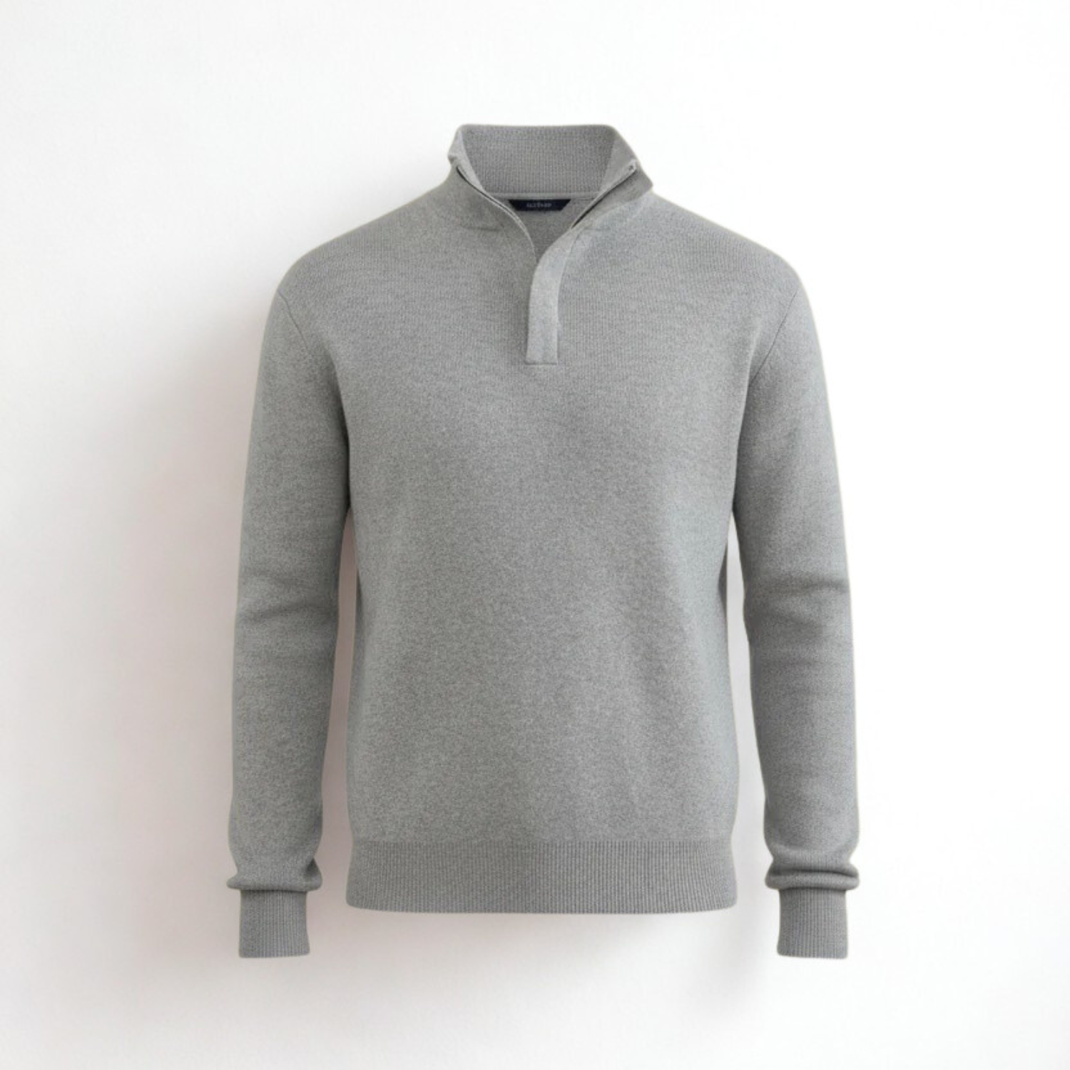 Grey Mélange Half-Zip Maison Neck Sweater