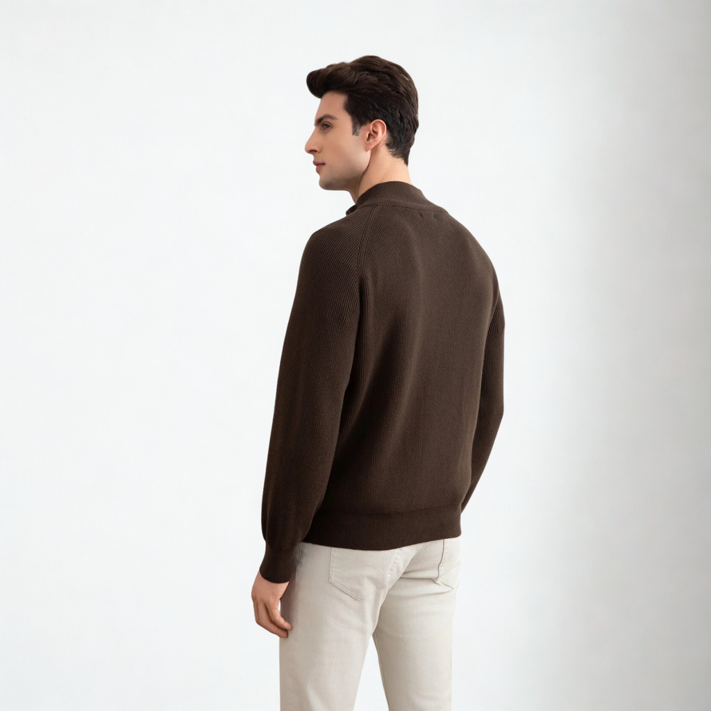Brown English Rib Full Zip Cardigan