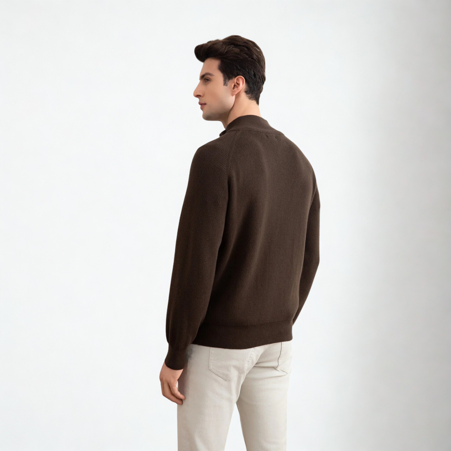 Brown English Rib Full Zip Cardigan