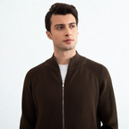 Brown English Rib Full Zip Cardigan