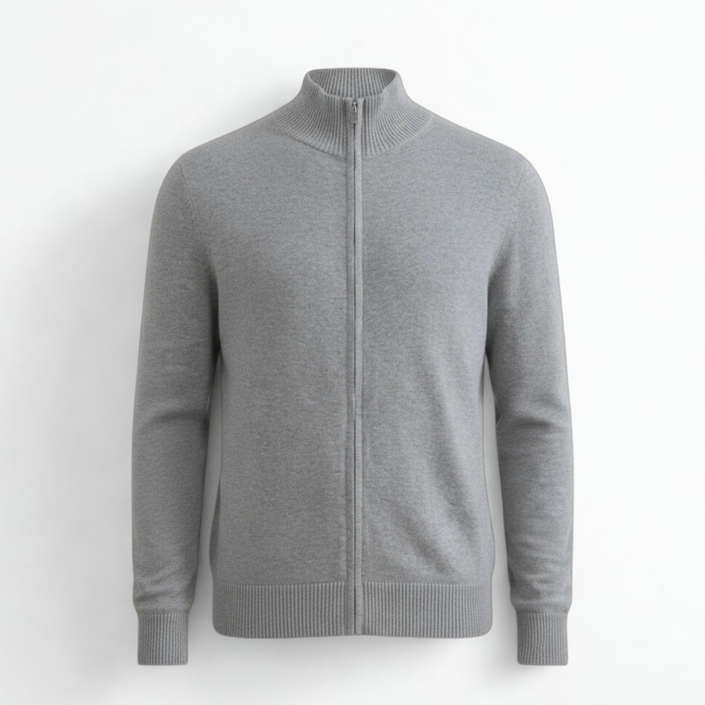 Grey Mélange Classic Zip-Up Cardigan
