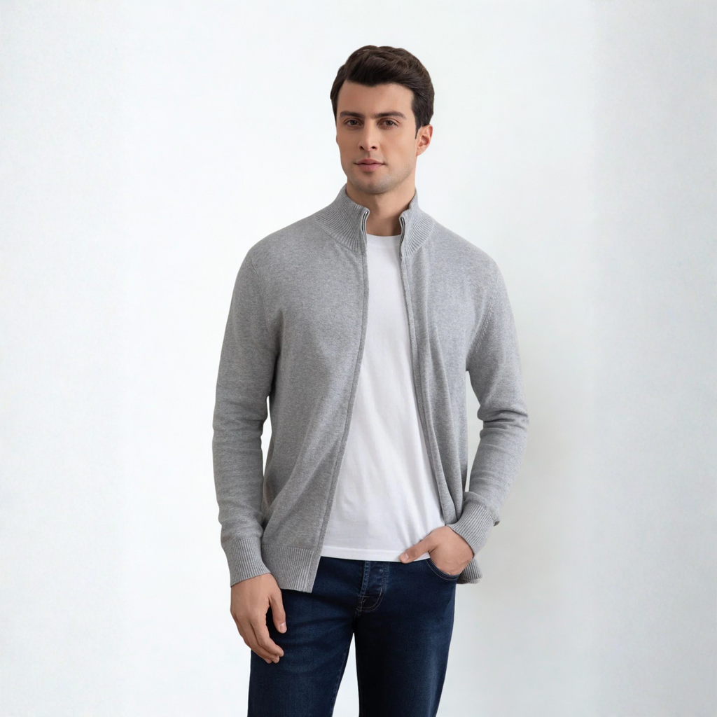Grey Mélange Classic Zip-Up Cardigan
