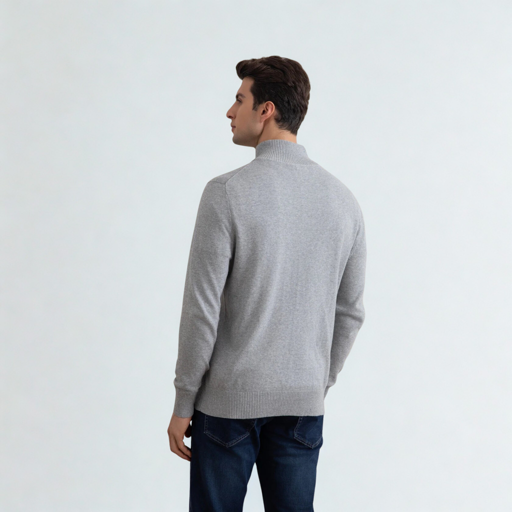 Grey Mélange Classic Zip-Up Cardigan