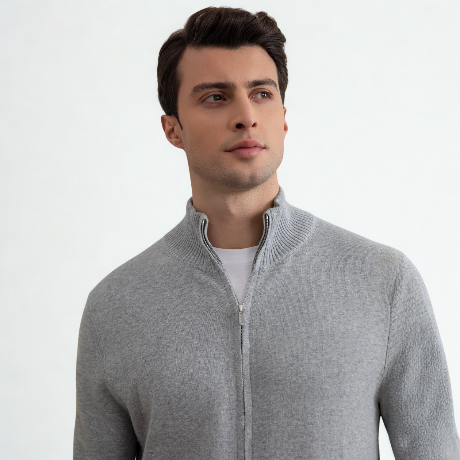 Grey Mélange Classic Zip-Up Cardigan