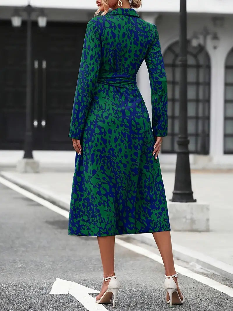 Midi shirt dress with pattern and slit