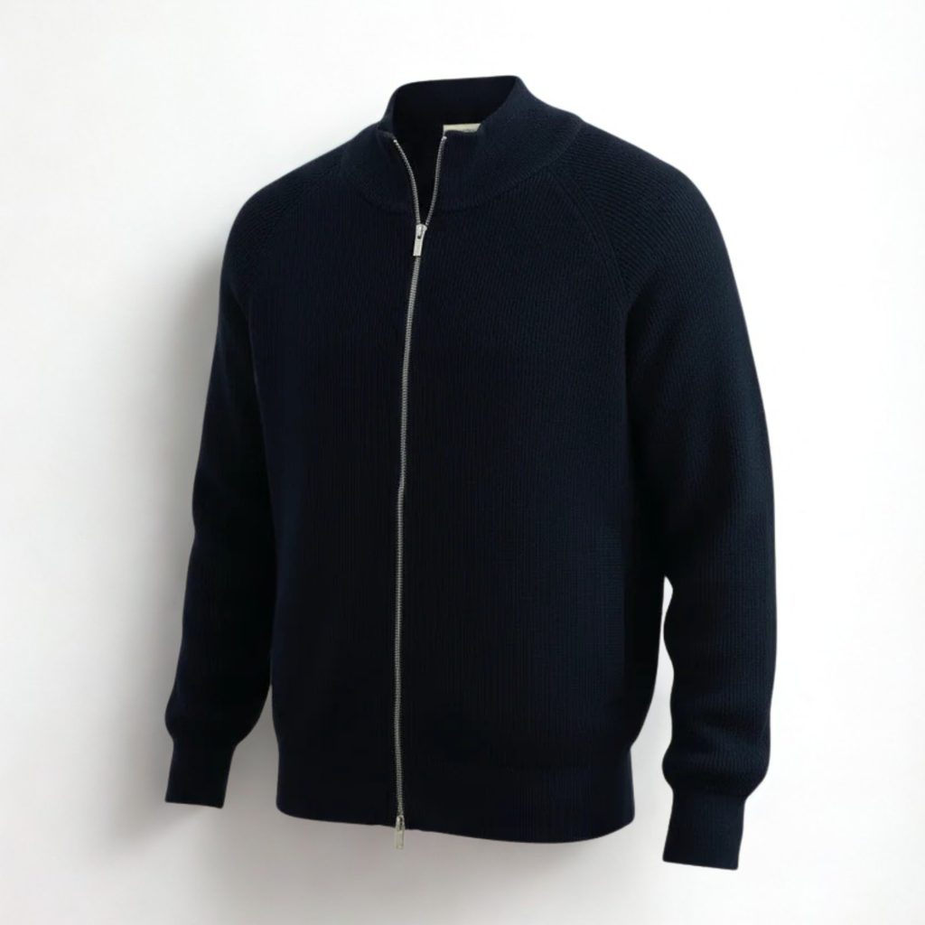 Navy English Rib Full Zip Cardigan