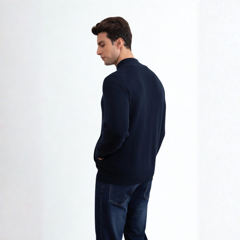 Navy English Rib Full Zip Cardigan