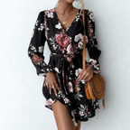 Floral wrap dress with belt and long sleeves