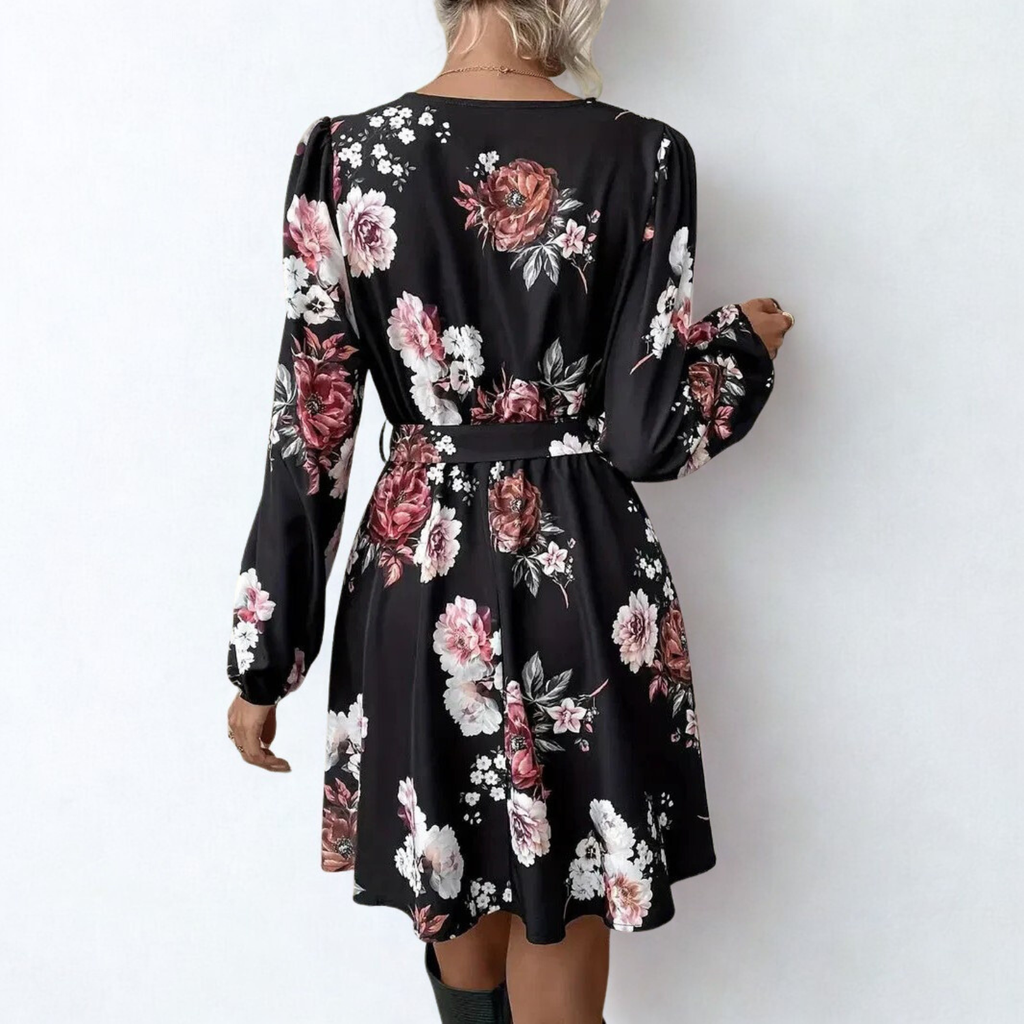 Floral wrap dress with belt and long sleeves