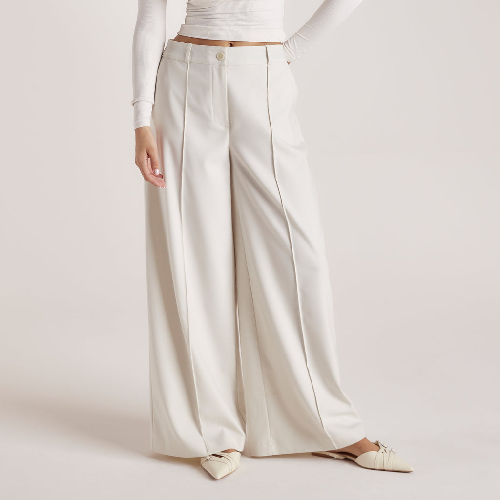 Getailleerde Broek met Wijde Pijpen - Cream