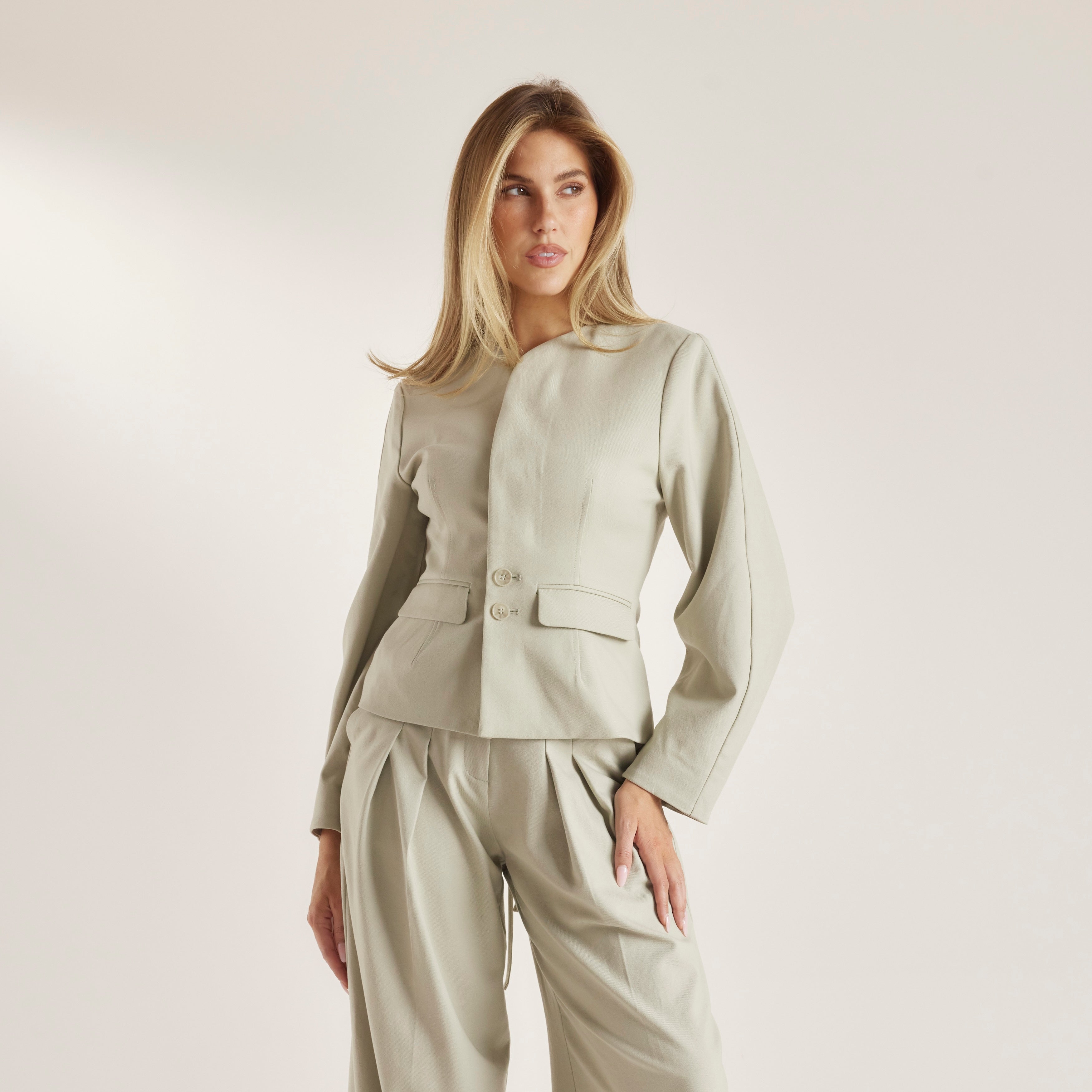 Gestructureerde Jas - Saliegroen