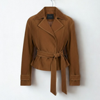 Novi Oversized Women’s Leather Jacket Brown Suede-Look Belted Winter Coat