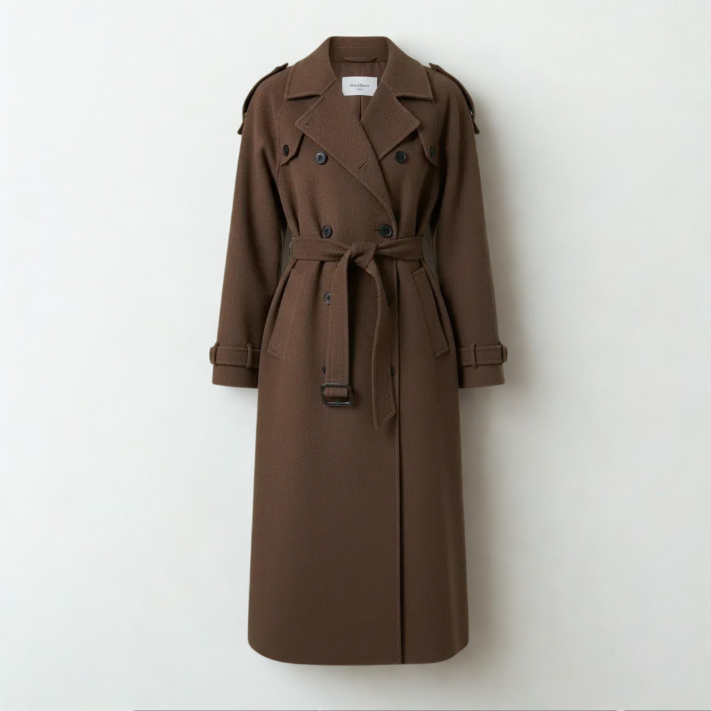 Elena Elegant Women’s Long Wool Coat Belted Trench Coat for Winter