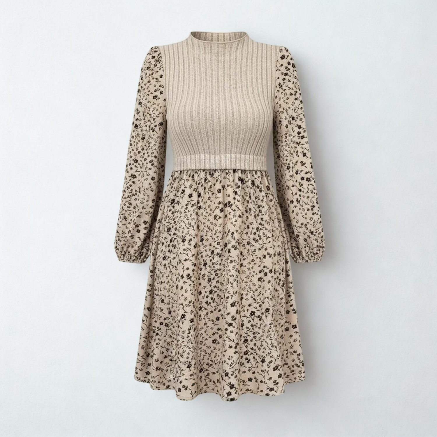 Midi dress with knit top and floral skirt