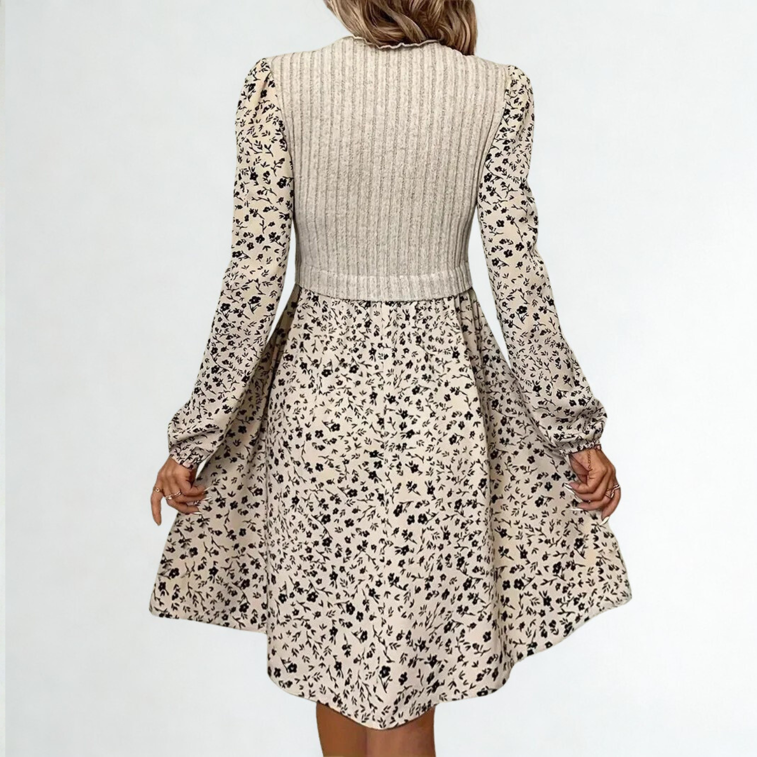 Midi dress with knit top and floral skirt