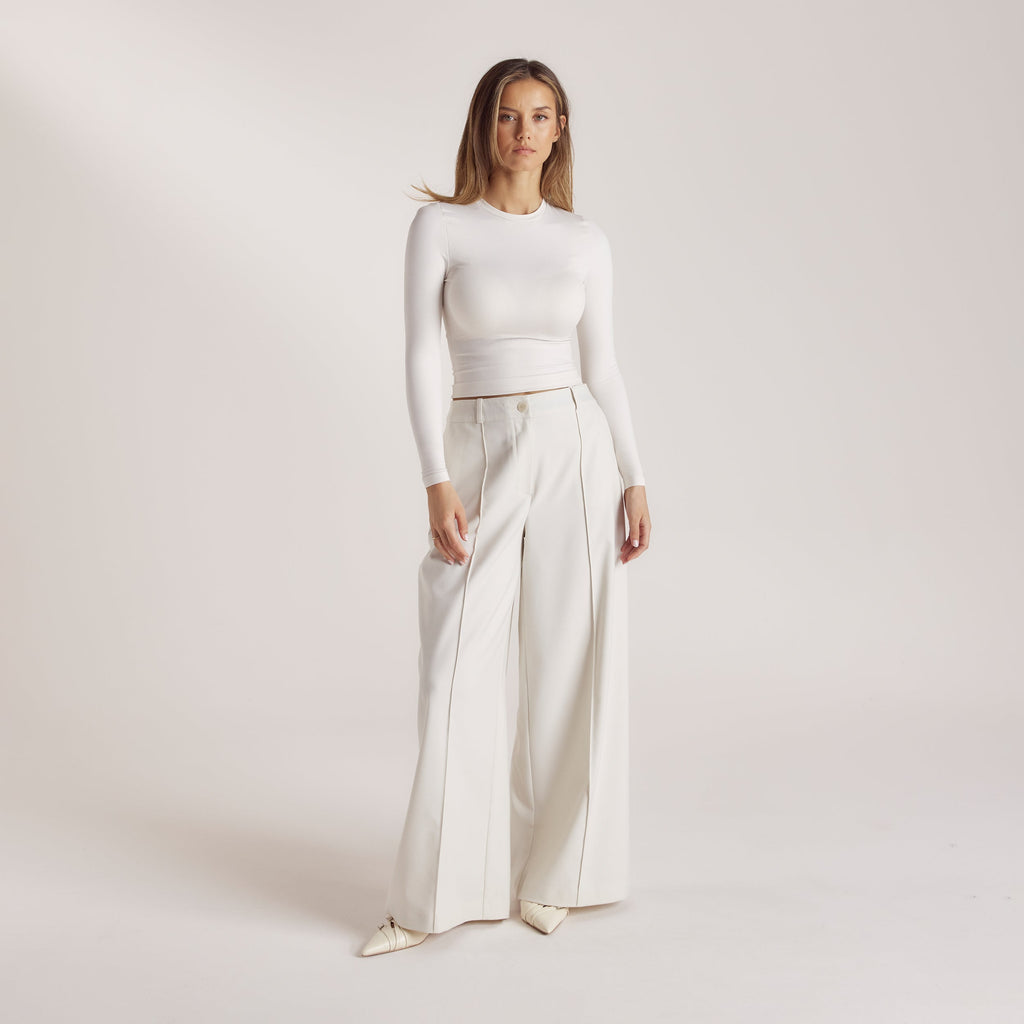 Getailleerde Broek met Wijde Pijpen - Cream