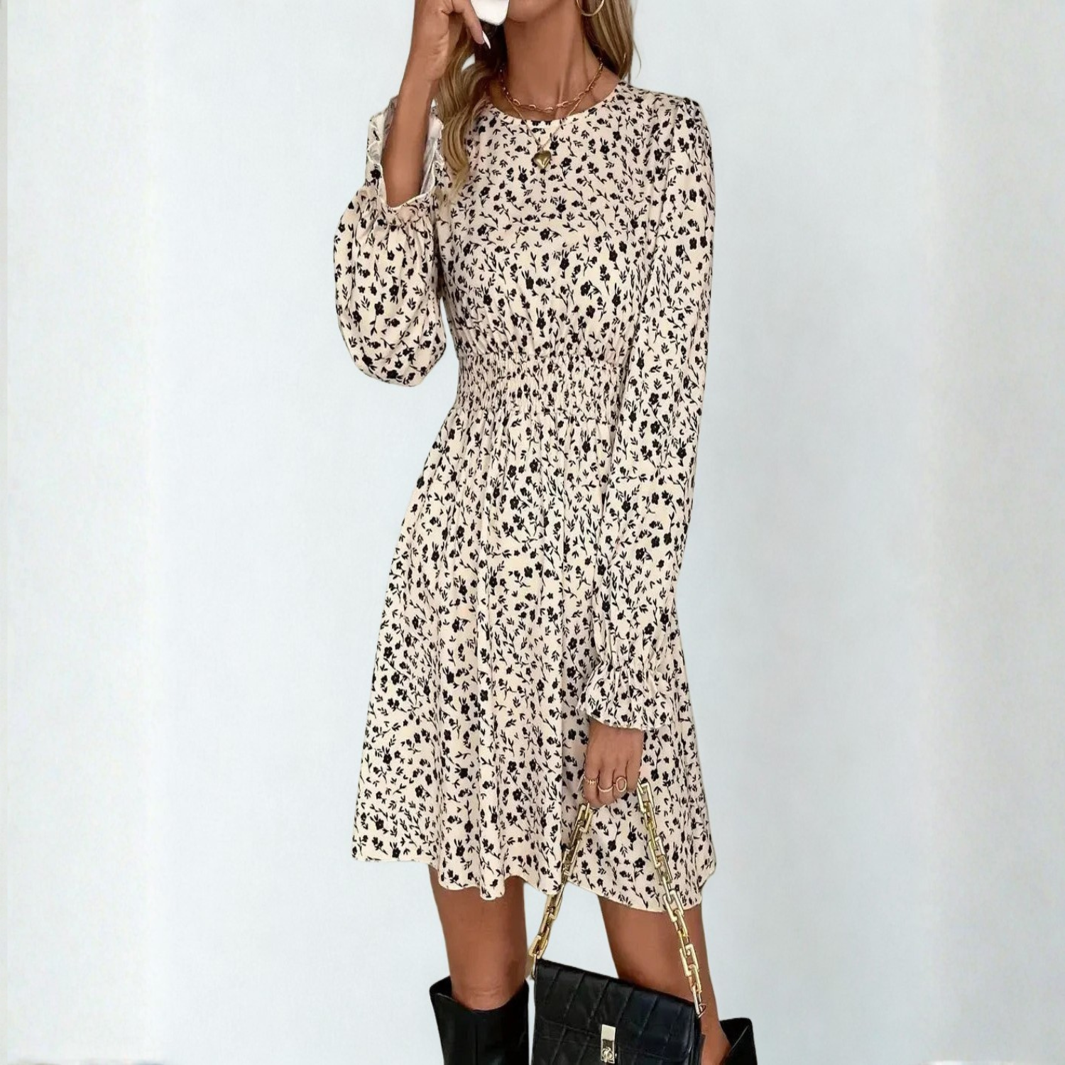 Flared long sleeve dress