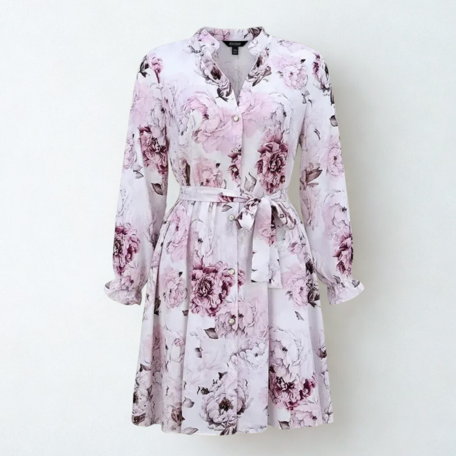 Shirt dress in peony with belt and subtle shine.
