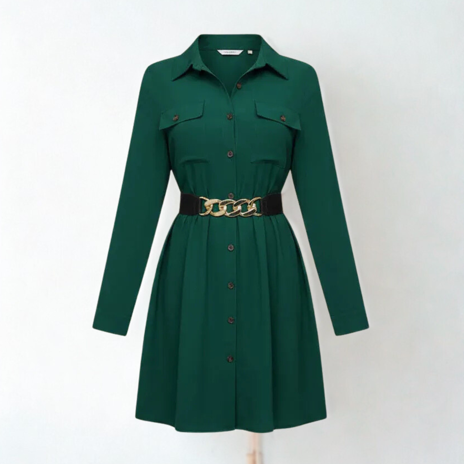 Shirt dress with waist tie