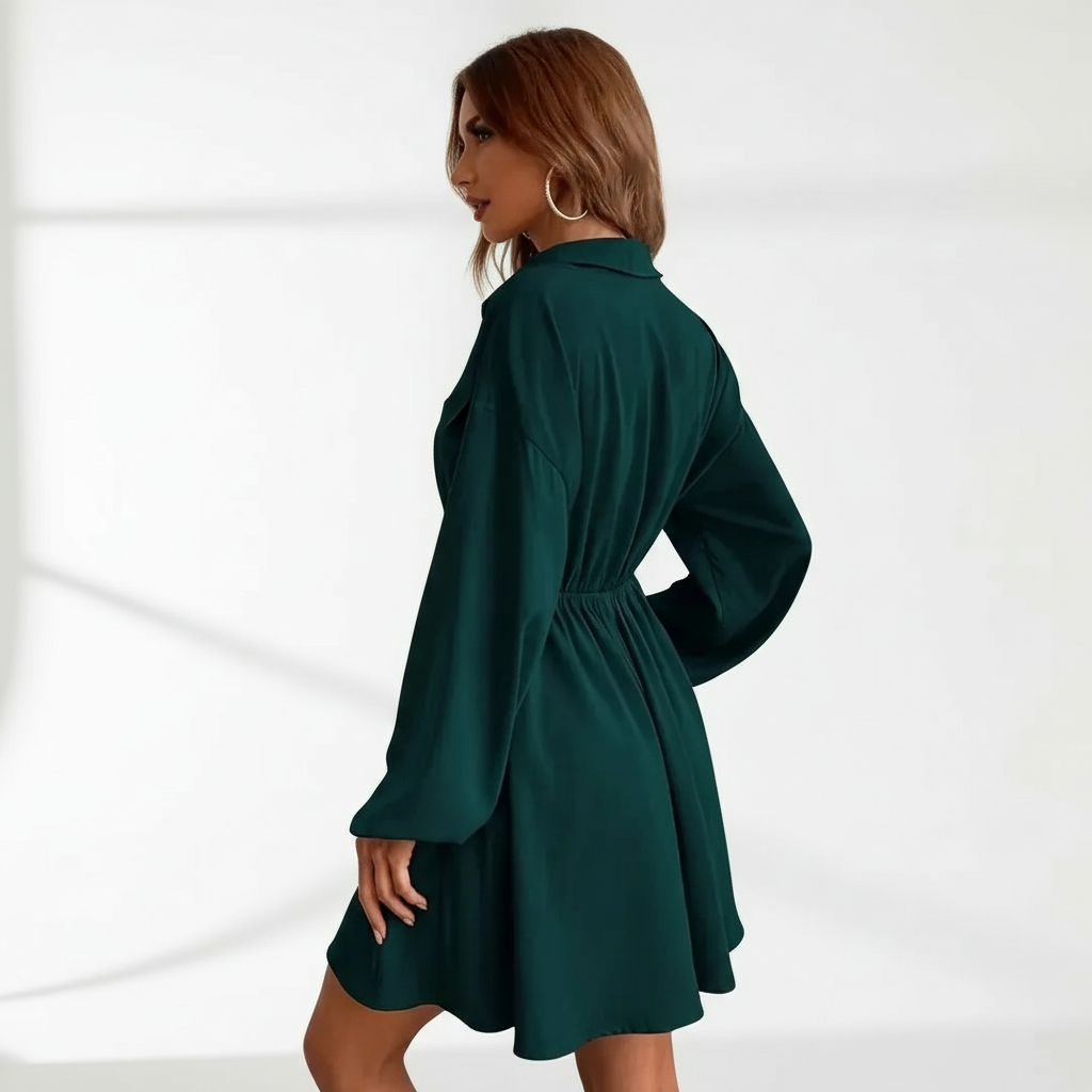 Shirt dress with waist tie