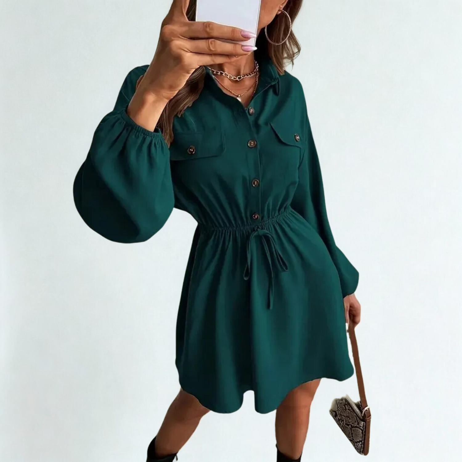 Shirt dress with waist tie