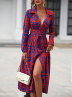 Midi shirt dress with pattern and slit