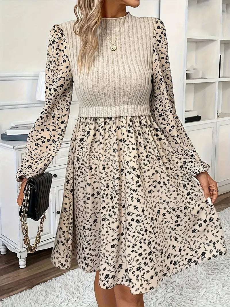 Midi dress with knit top and floral skirt